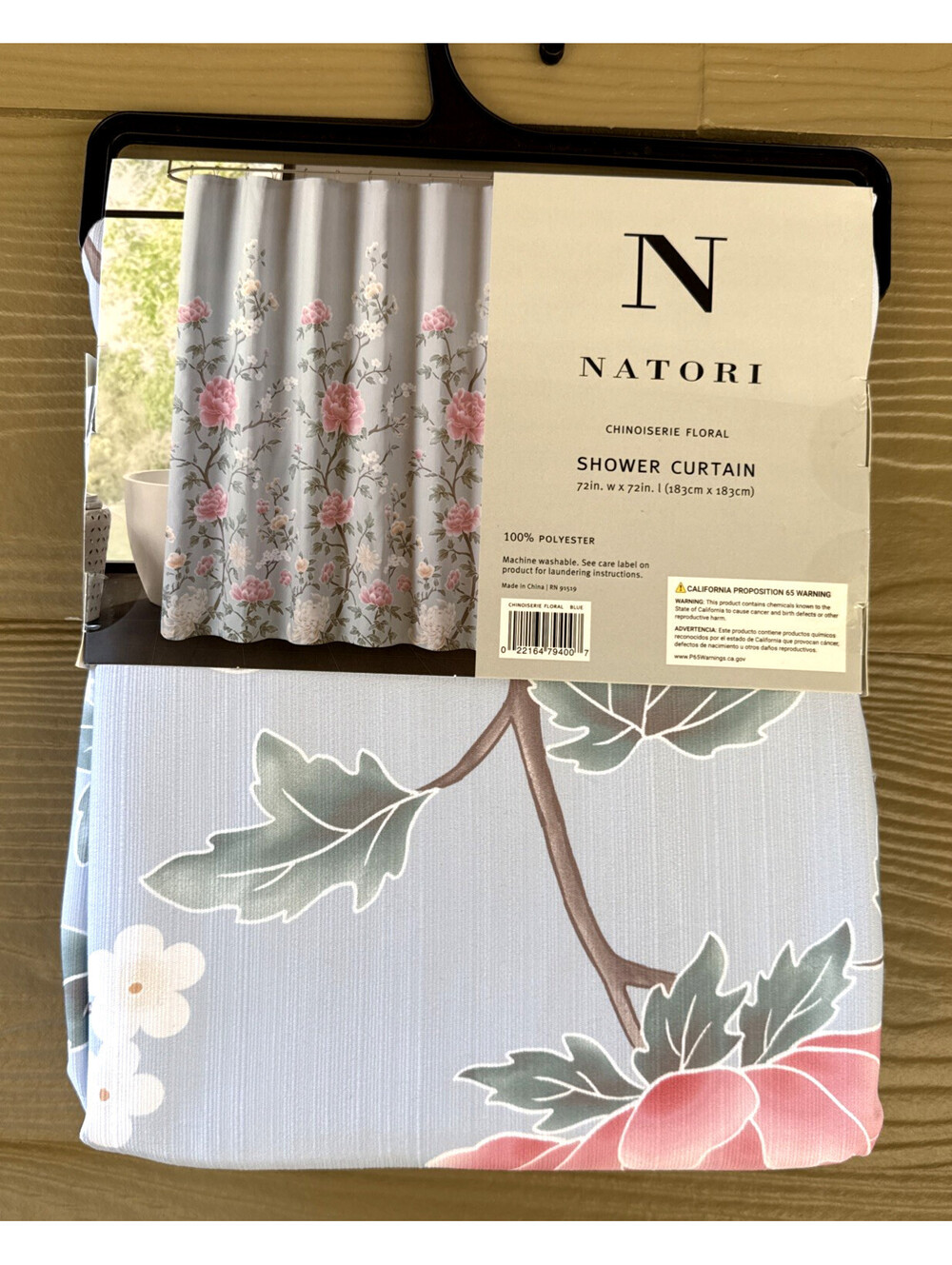 Natori Chinoiserie Floral Blue Pink Polyester Fabric Shower Curtain 72"x 72"